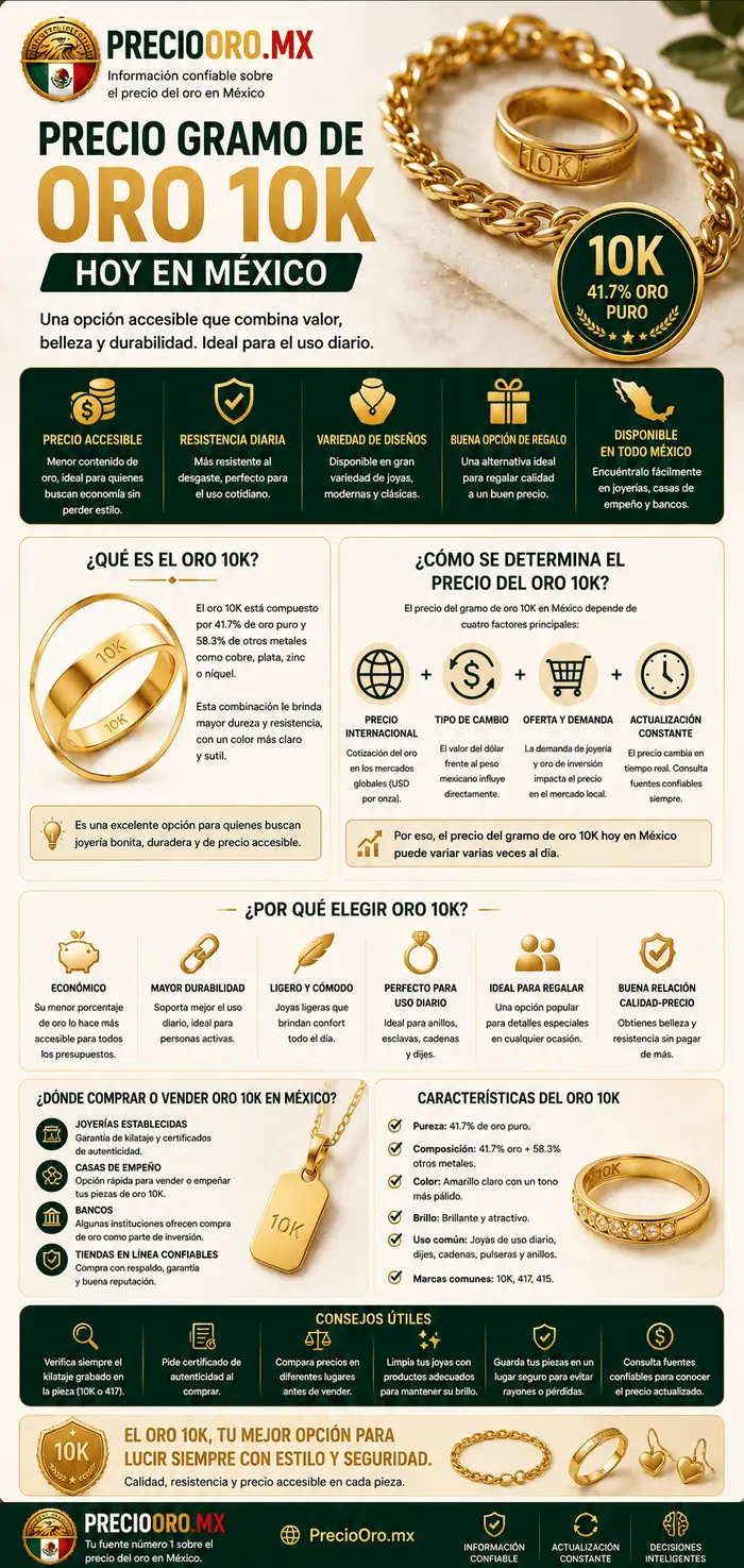 Precio gramo de oro 10K Infografías