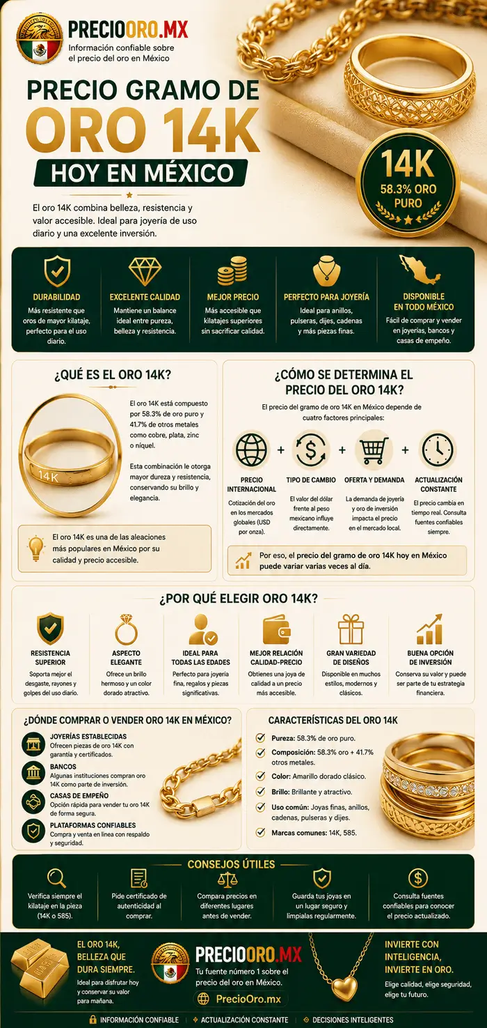 Precio gramo de oro 14K Infografías