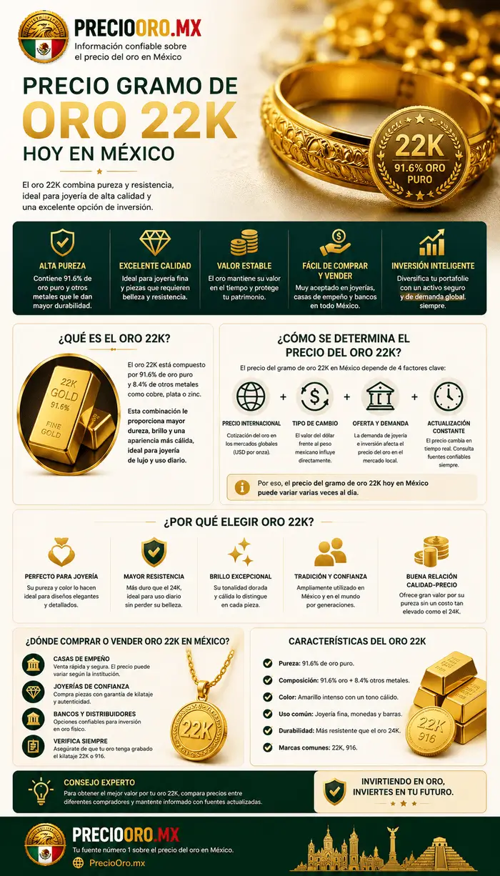 Precio gramo de oro 22K Infografías